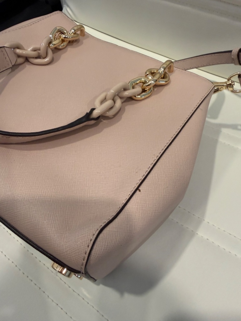 Michael Kors Cynthia Blossom Pink Gold Saffiano Leather Medium Satchel - Picture 4 of 15